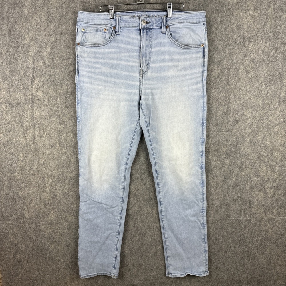 American Eagle Jeans Mens 36x34 Blue Denim Athletic Straight Light Wash Airflex+